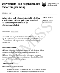 Föreskrifter om godtagbar standard för utbildningar utomlands på eftergymnasial nivå (4.1.2-00119-2024)