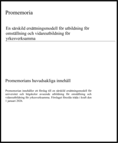 En särskild ersättningsmodell för utbildning för omställning och vidareutbildning för yrkesverksamma