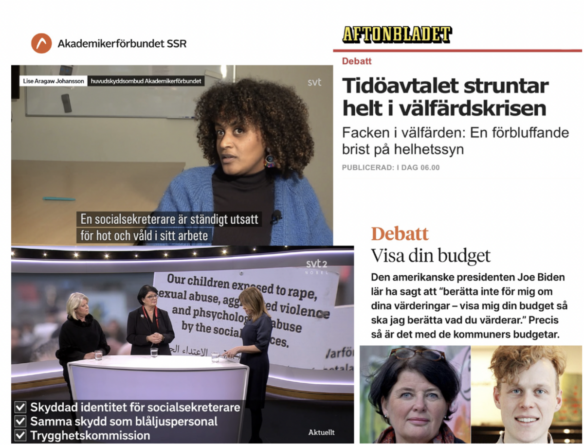 Collage av tidningsurklipp där förbundet har synts i media.