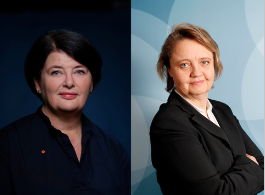 Heike Erkers förbundsordförande och Ursula Berge samhällspolitisk chef Akademikerförbundet SSR